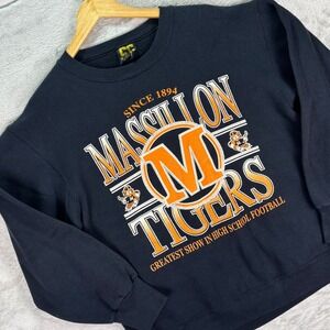 Vintage Massillon Tigers Sweatshirt Black Graphic Collegiate Colors Sz Large USA